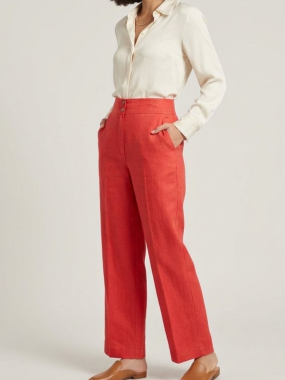 Chico's Design Size 2/12-14 (L) Coral Cotton Blend Flat Front Pocket Ankle Pants